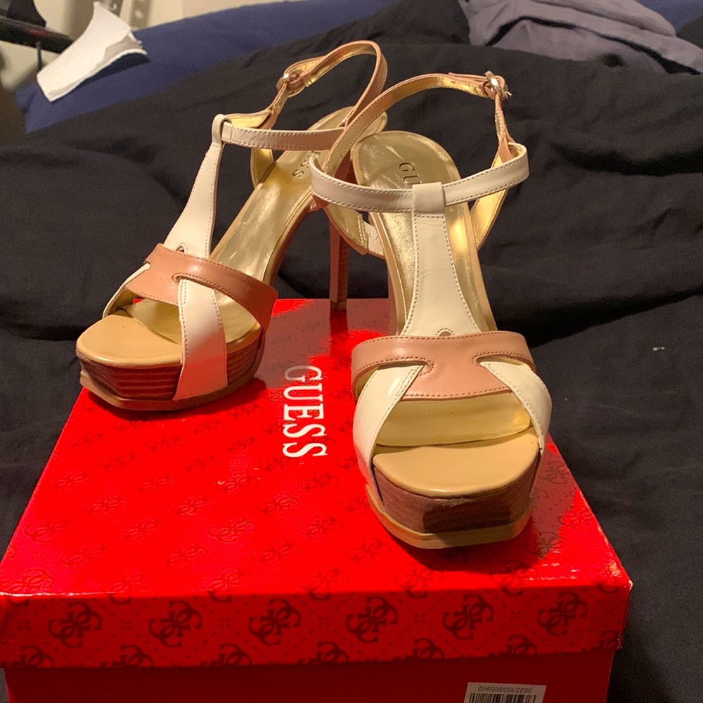 GUESS never worn, nude and cream strap heels